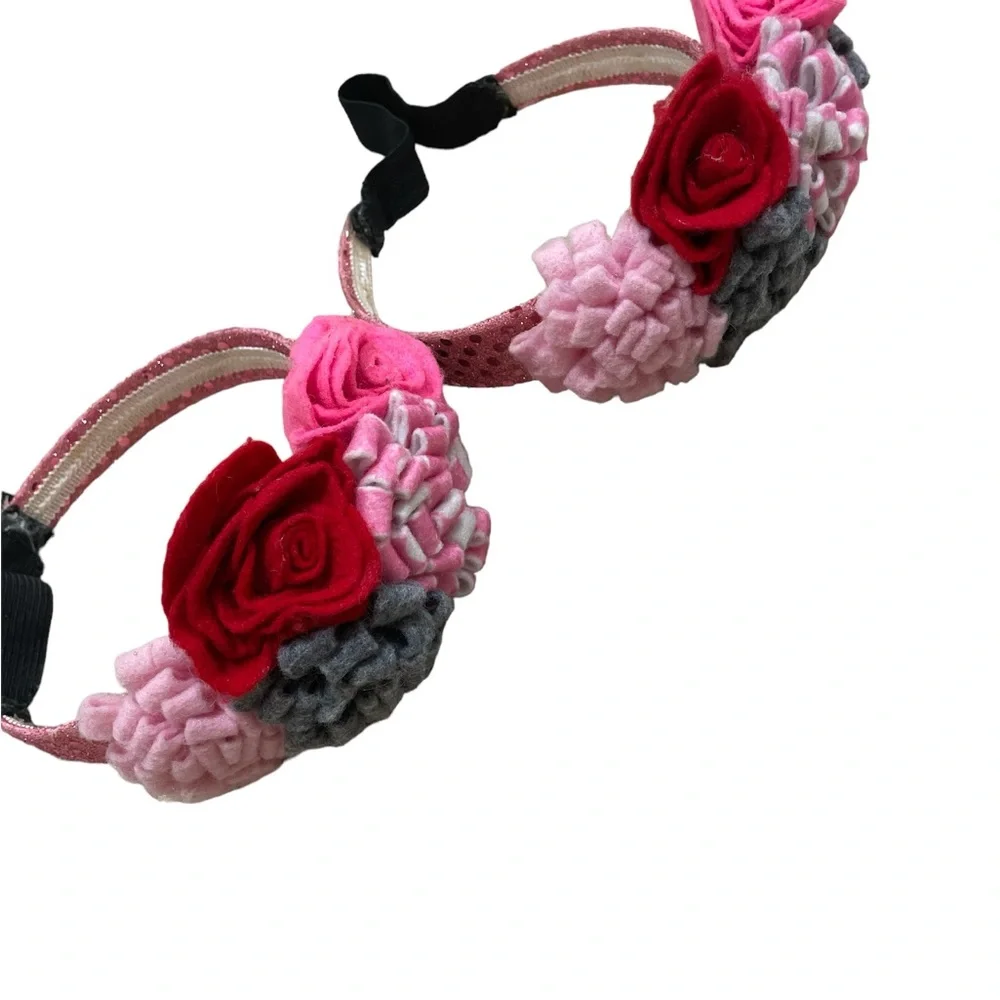 Girls oversized hair bow big flower sequin puff headbands fascinator set of 2